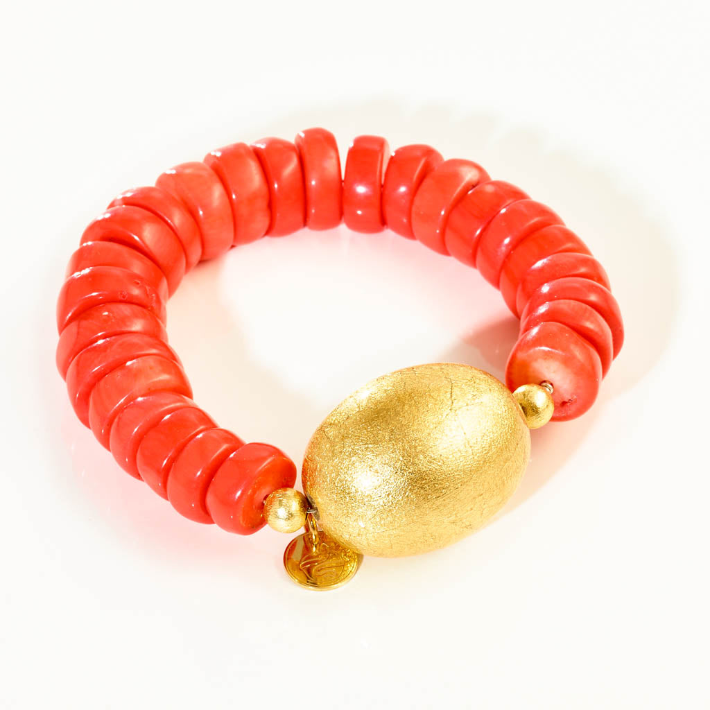 GOLD & BOLD Armband – Bambuskoralle Hummer - Olive blattvergoldet