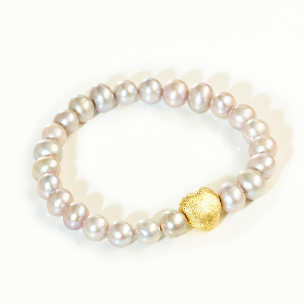 Armband CLASSIC HEART mit Süßwasserperlen & Herz – 925 Silber oder 24 kt vergoldet
