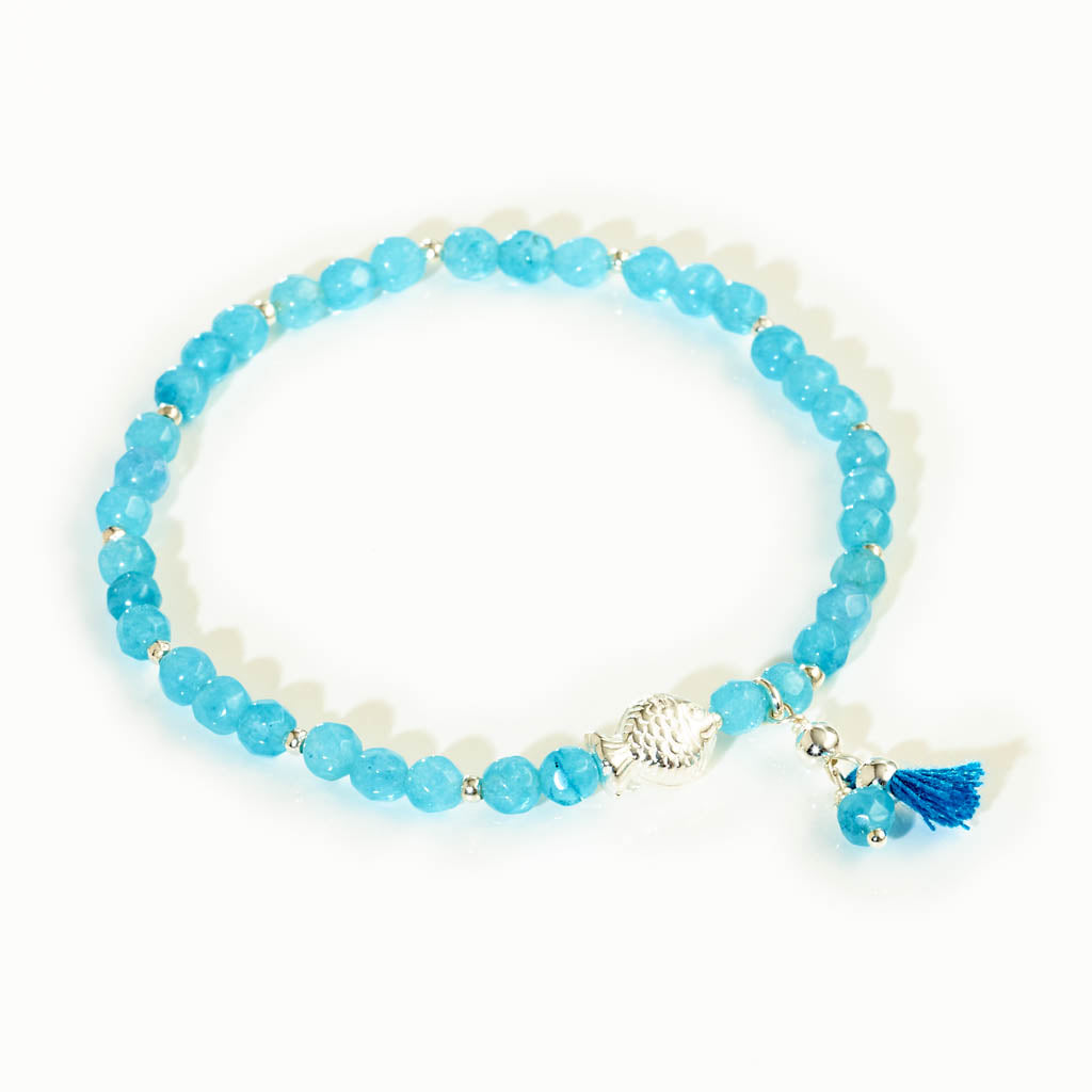 MINI BLUB Handgefertigtes Armband – Blau gefärbter Quarz & Fisch aus 925er Sterlingsilber (Kopie) (Kopie)