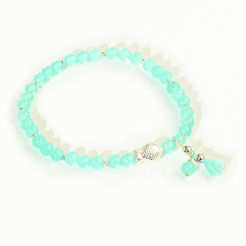 MINI BLUB Handgefertigtes Armband – Mint gefärbter Quarz & Fisch aus 925er Sterlingsilber (Kopie)