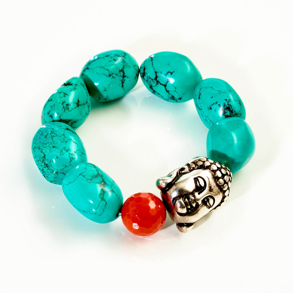 NUGGET Armband - Türkis Howlith mit Buddhakopf – versilbert oder vergoldet