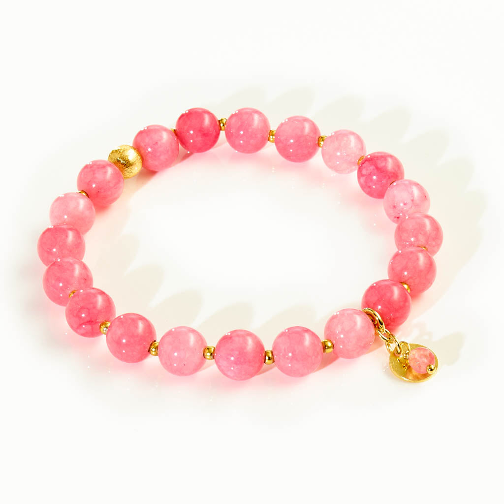 DOTTY Armband – "Strawberry Glow" – Rosa Jade & Gold