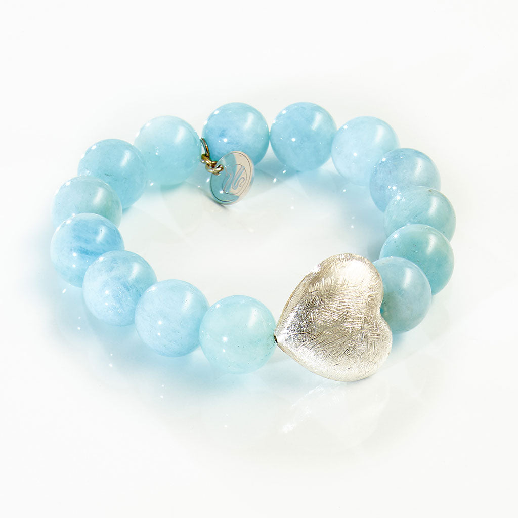 CLASSIC HEART Armband - Aquamarin - Herz - Silber & Gold 14-15mm