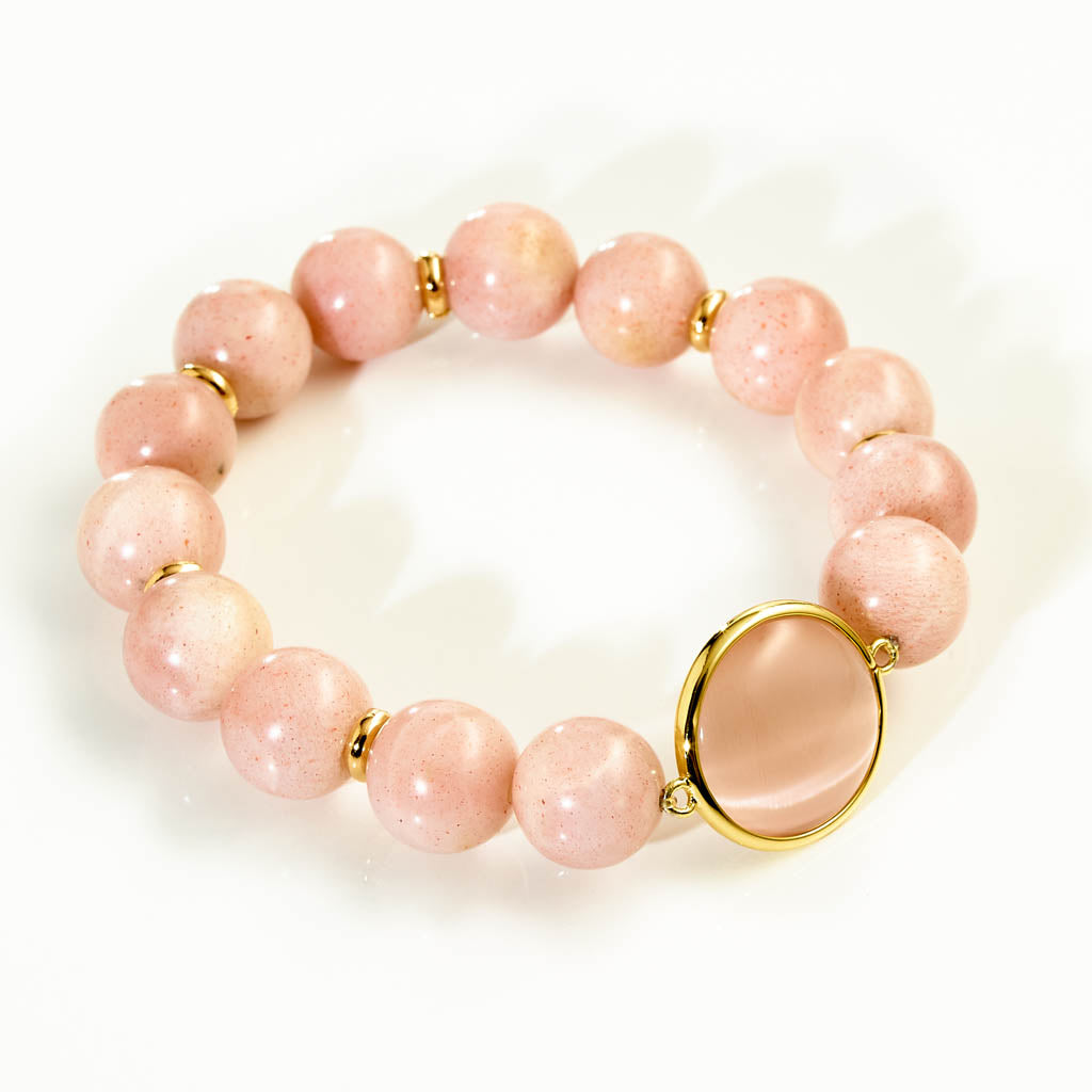 Caramelli Armband Vintage Rose – rosa Mondstein & Italienischer Crystal mit Goldakzenten