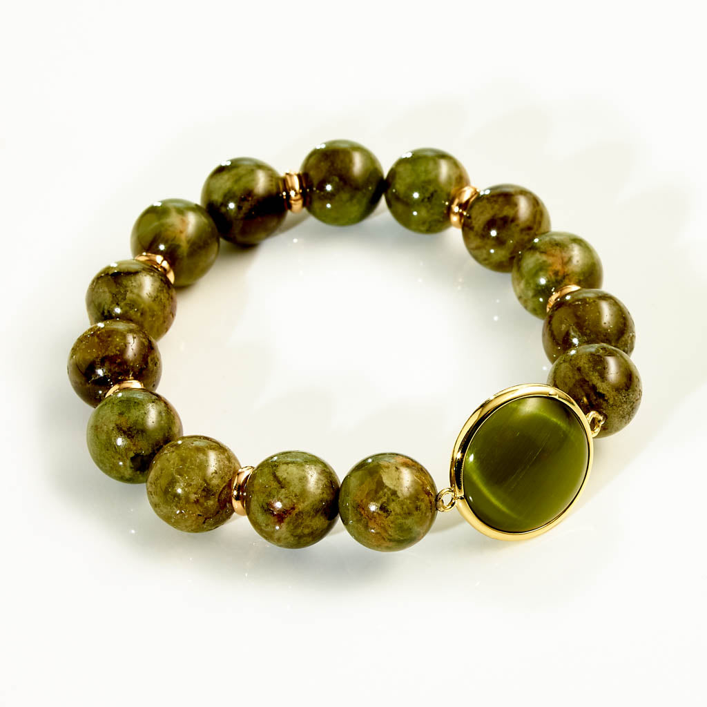 Caramelli Armband Oliv Green – grüner Granat & Italienischer Crystal mit Goldakzenten