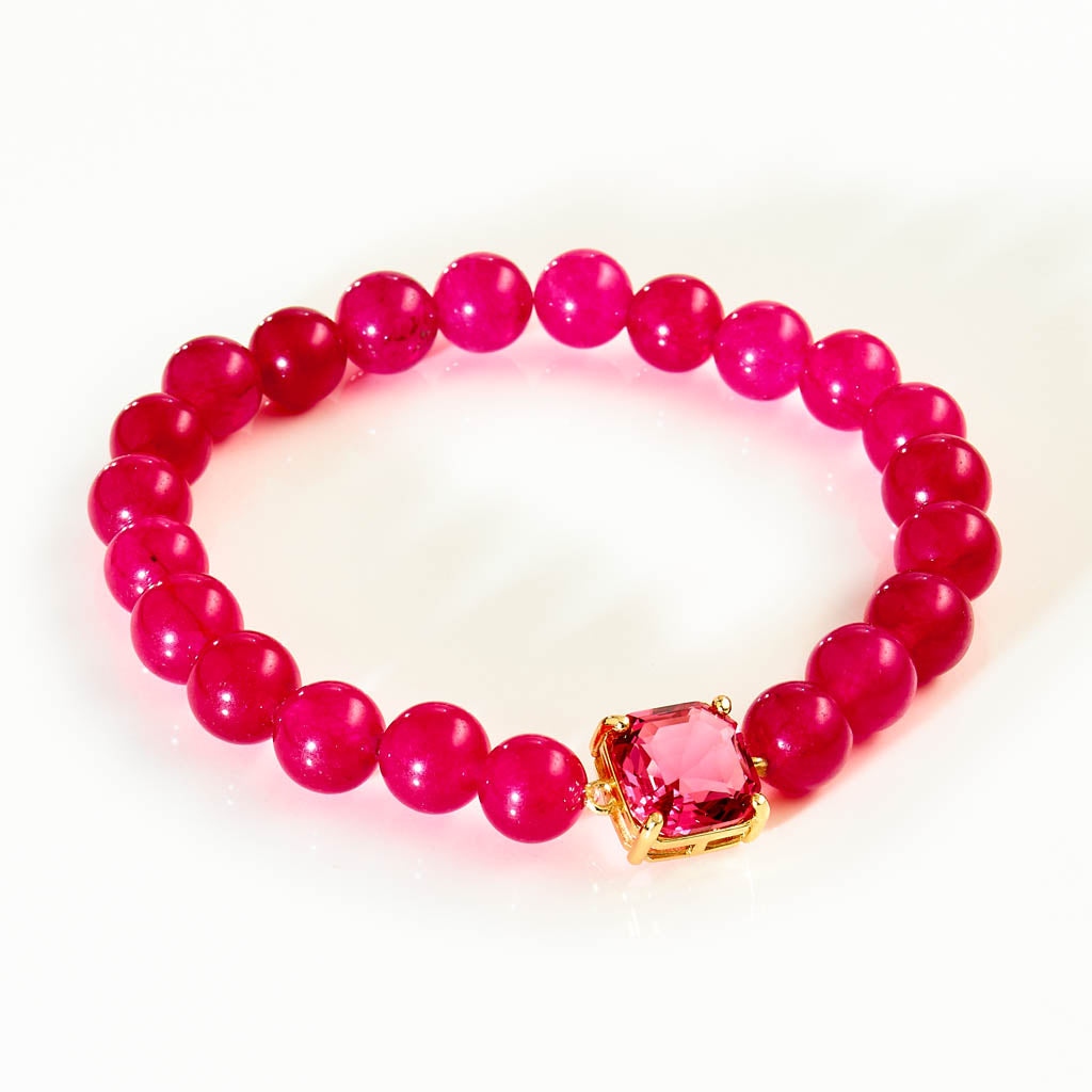 CRYSTAL Uno Armband - pink gefärbte Jade