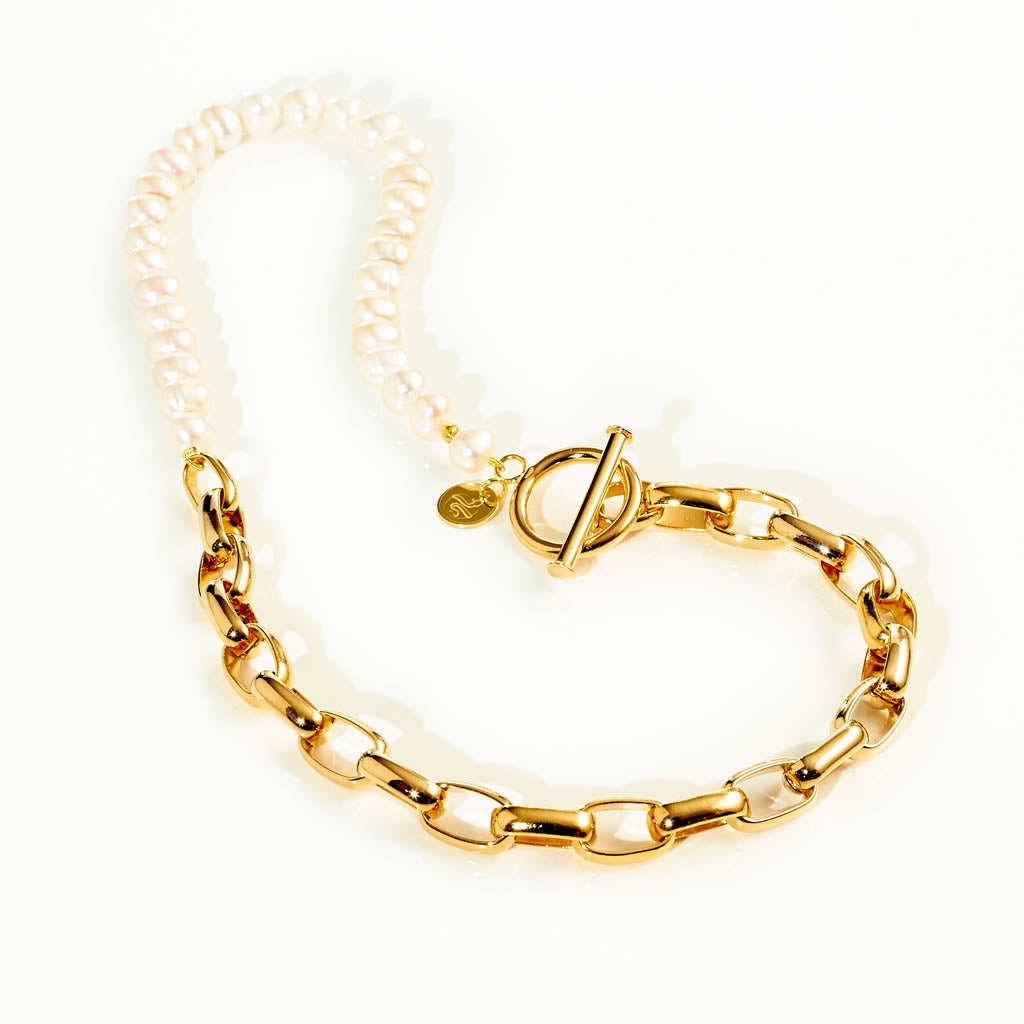 Duality Collier - Süßwasserperle & vergoldete Glieder
