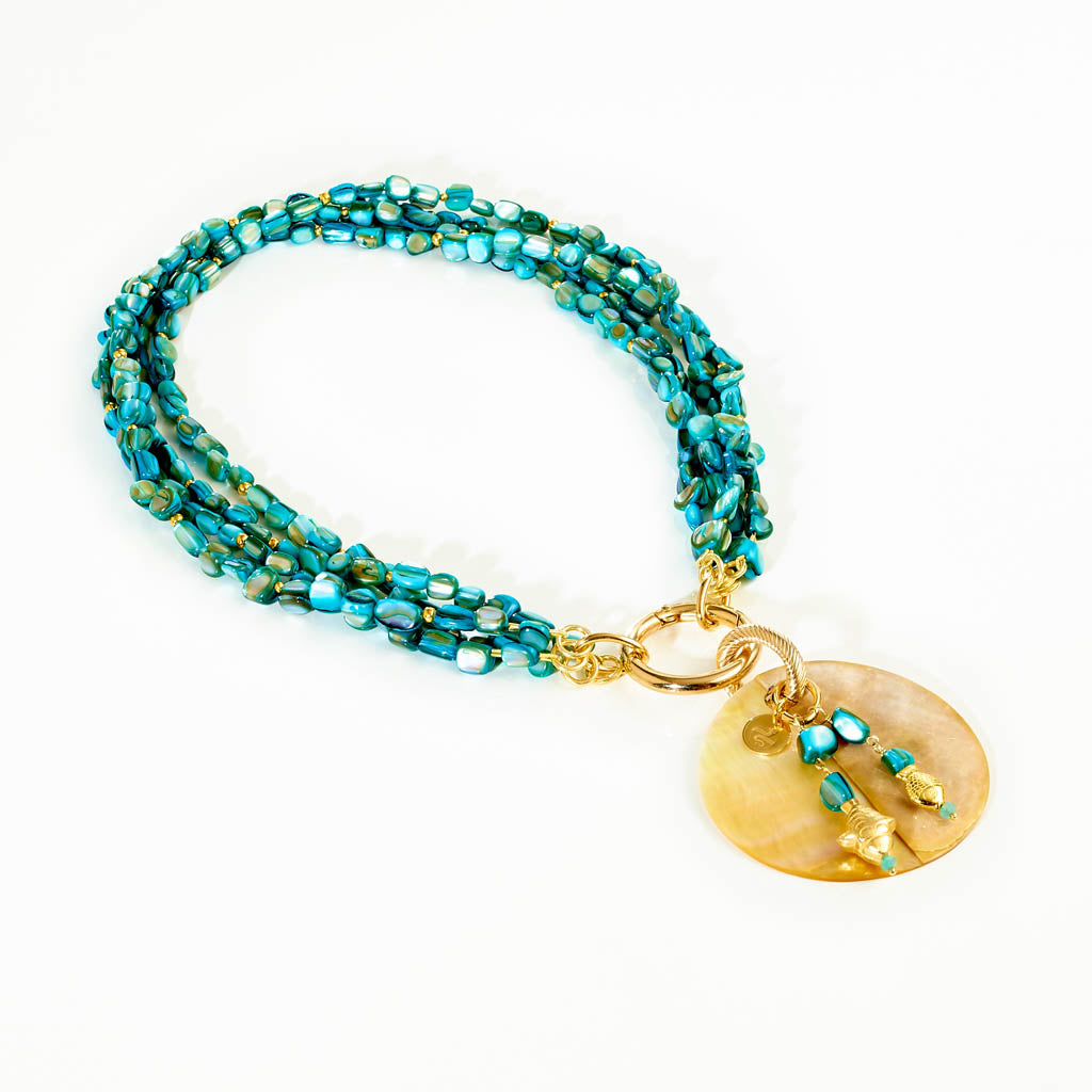 Vario-Collier „Blue Lagune“ - außergewöhnliche Perlmutt-Elemente