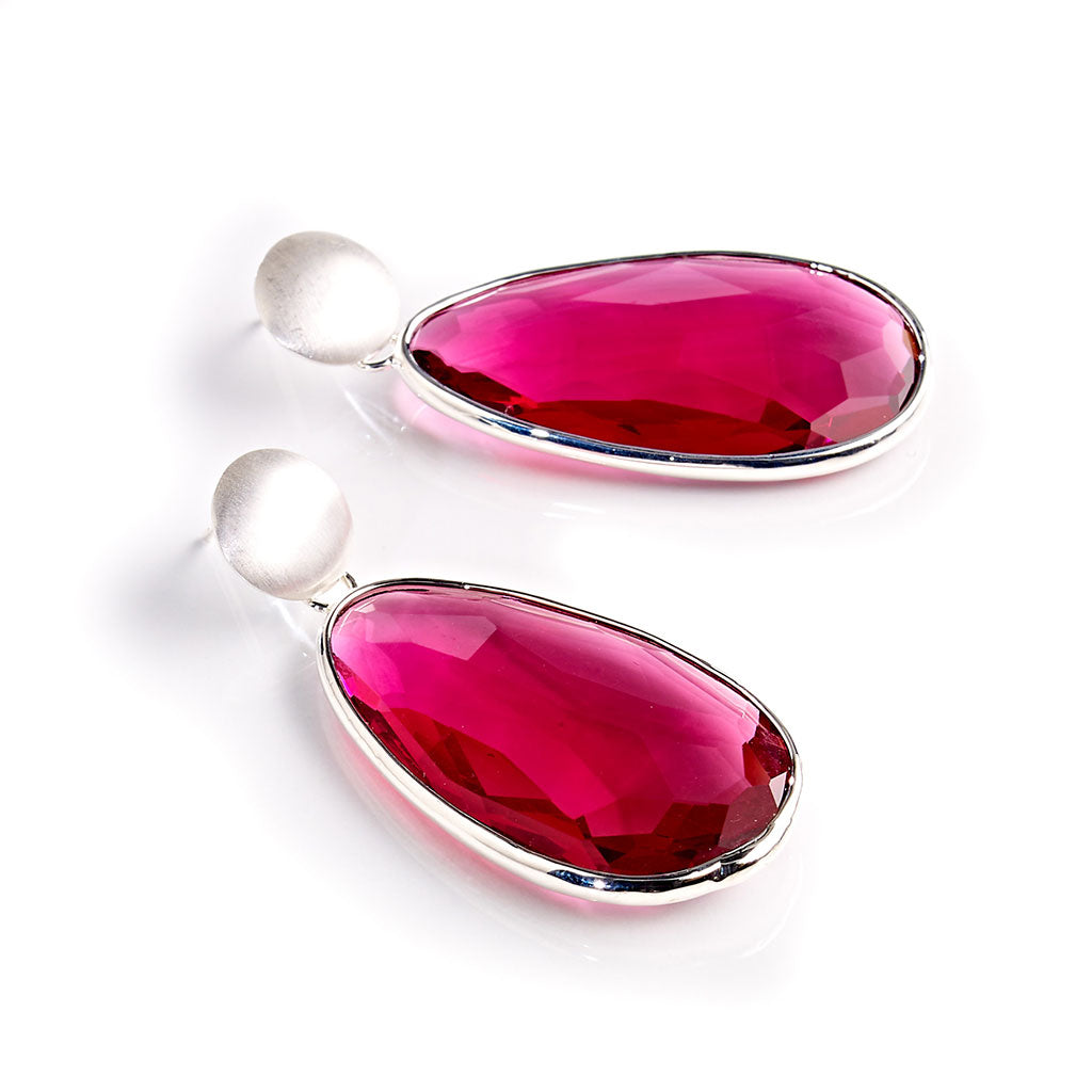 VENICE Ohrstecker Tropfen-Design – pinker Farbedelstein, Silber Unikat handgefertigt in Italien