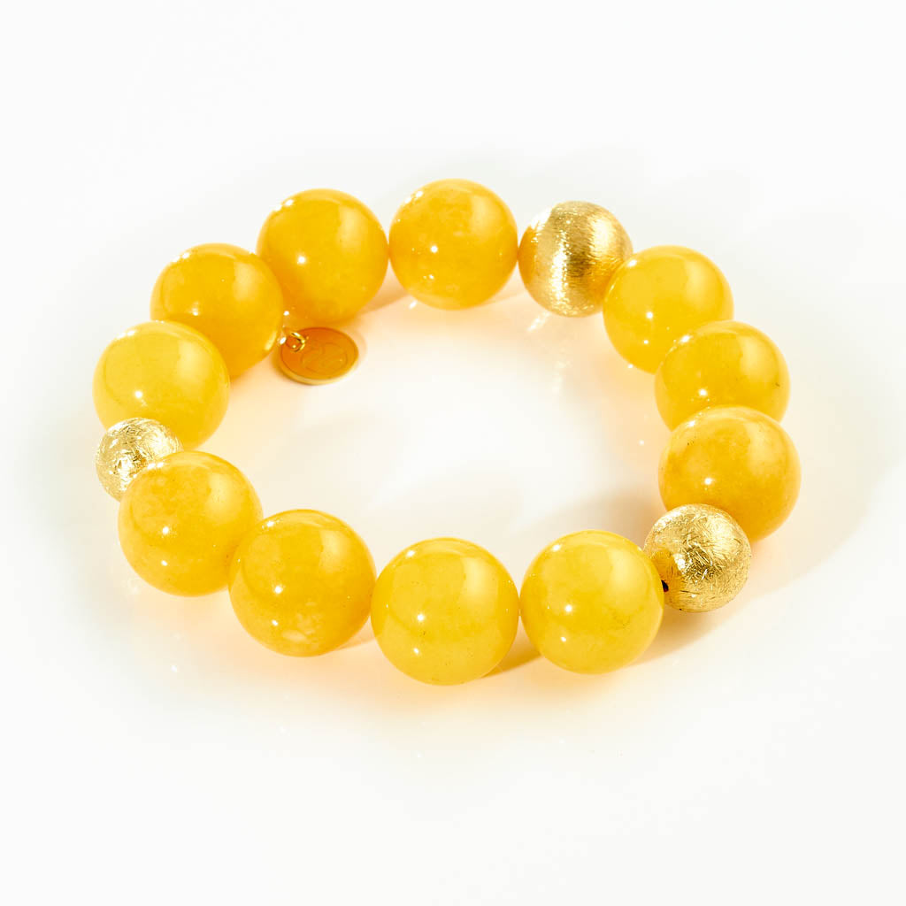 Gelbes Statement Armband – Silber oder vergoldete Kugeln