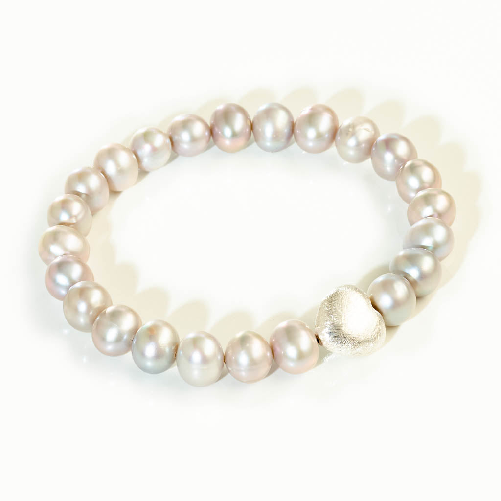 Armband CLASSIC HEART mit Süßwasserperlen & Herz – 925 Silber oder 24 kt vergoldet