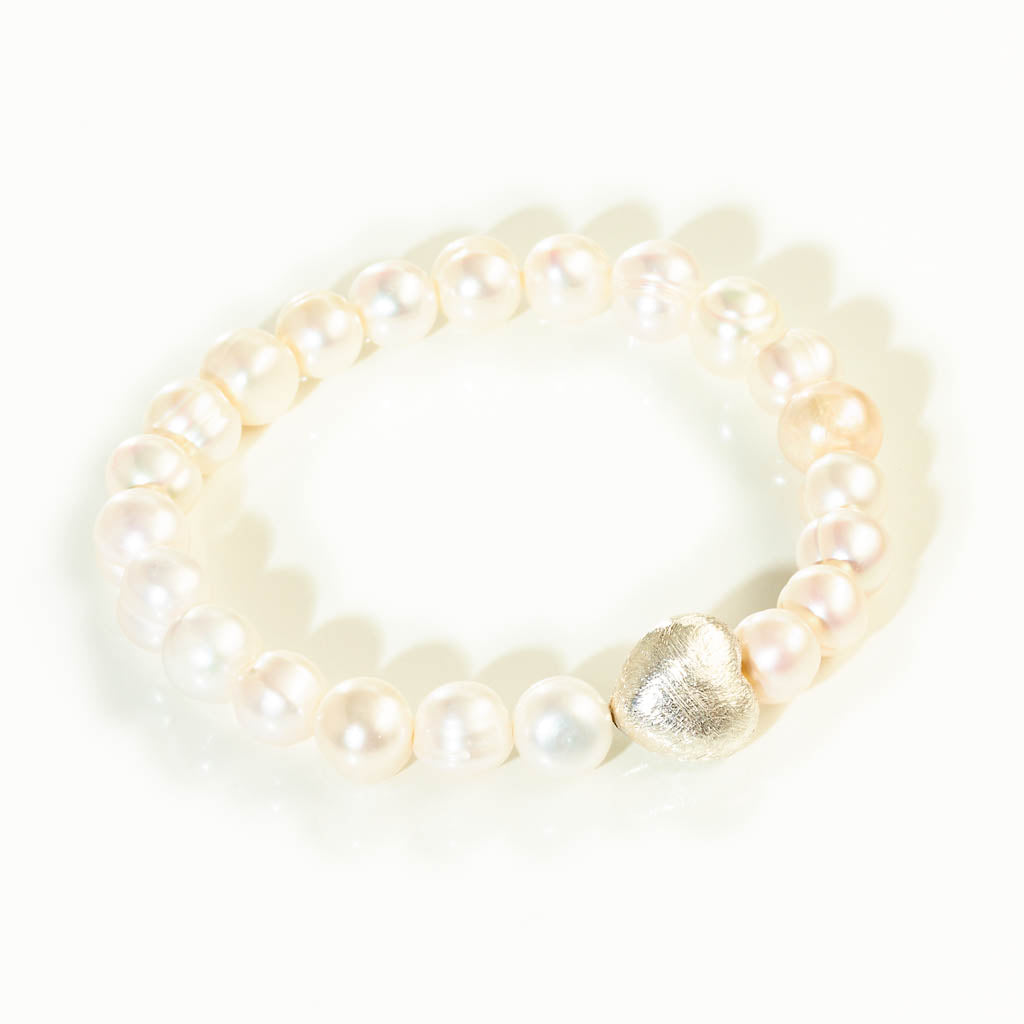 Armband CLASSIC HEART mit Süßwasserperlen & Herz – 925 Silber oder 24 kt vergoldet