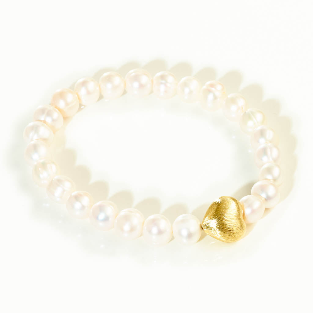 Armband CLASSIC HEART mit Süßwasserperlen & Herz – 925 Silber oder 24 kt vergoldet