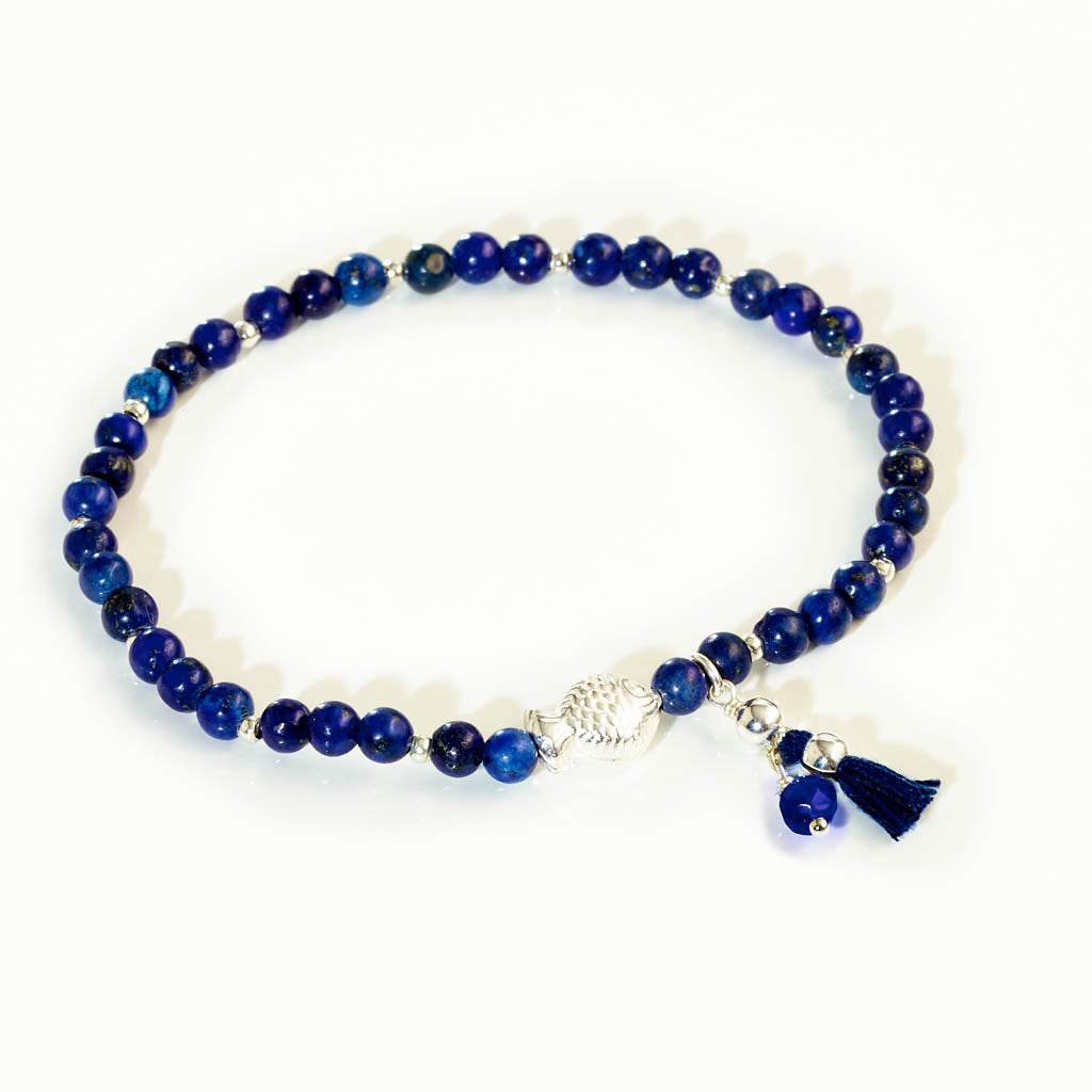 MINI BLUB Handgefertigtes Armband – Lapislazuli & Fisch aus 925er Sterlingsilber