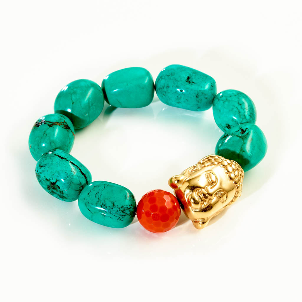 NUGGET Armband - Türkis Howlith mit Buddhakopf – versilbert oder vergoldet
