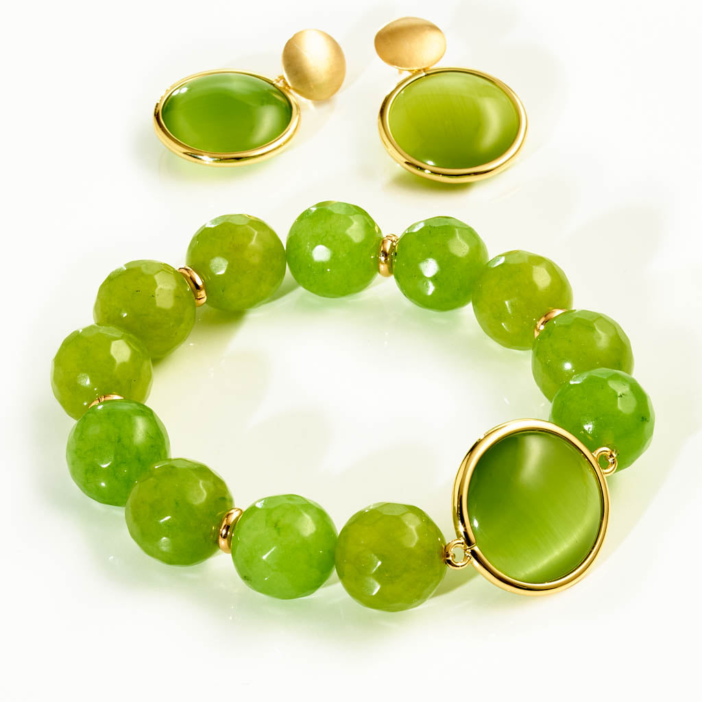 CARAMELLI Schmuckset – Armband & Ohrstecker „Kiwi Drop"
