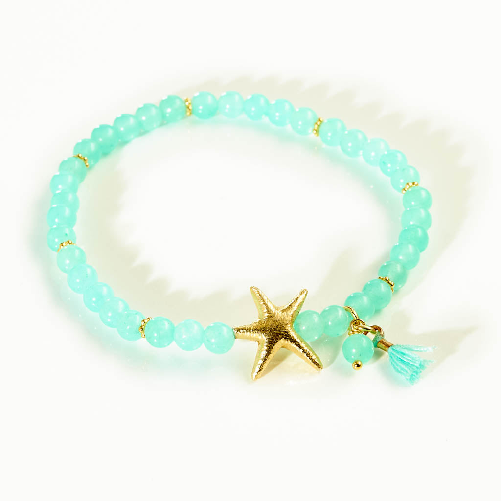 SEESTERN Armband vergoldet - Mint Jade & verspielter Quaste