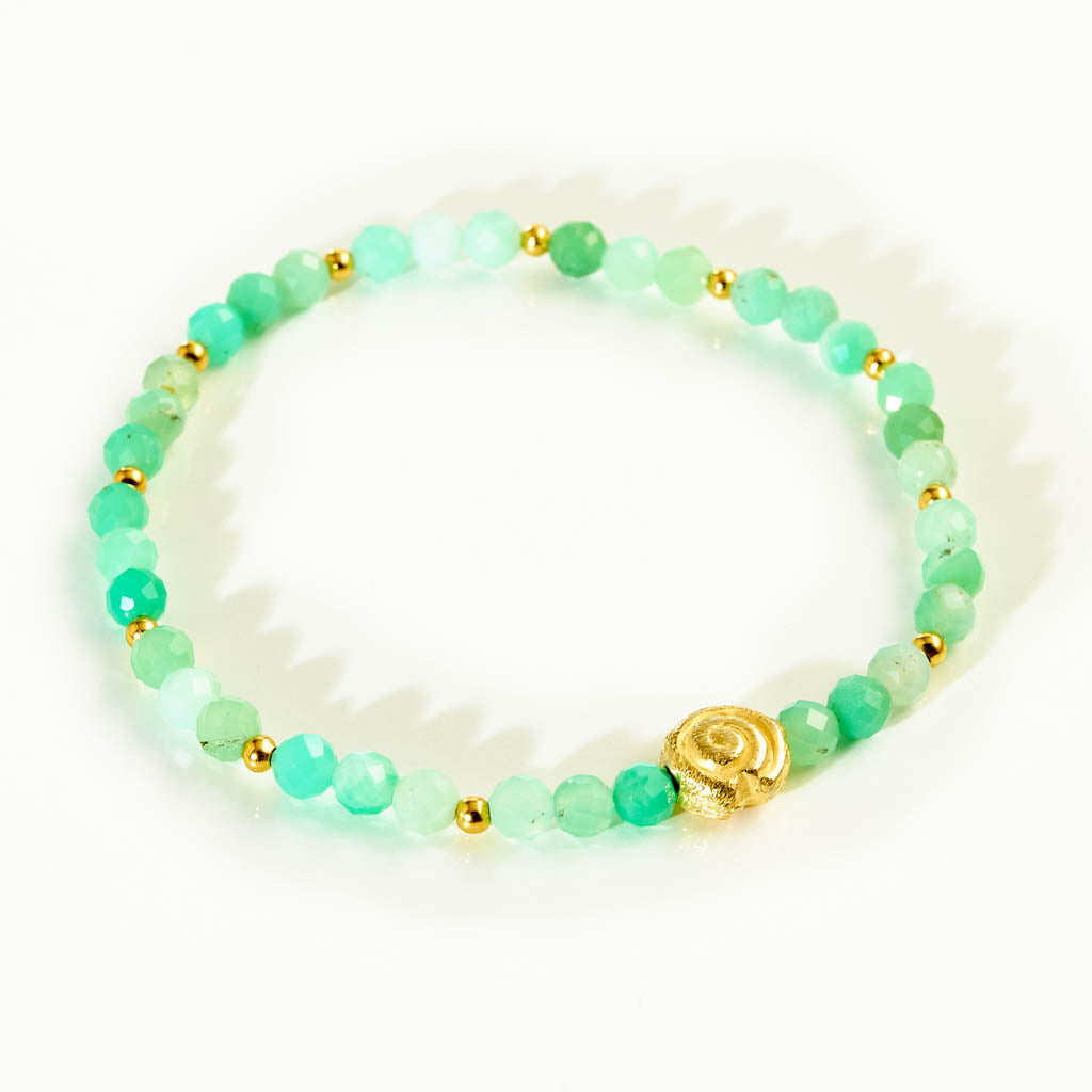 Vergoldetes Schnecki-Armband – Chrysopras, sommerlicher Schmuck & Geschenk