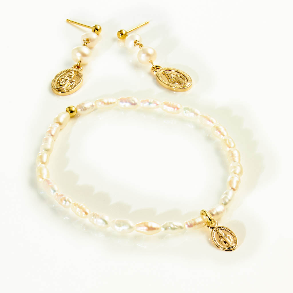 MINI MADONNA Schmuckset – Armband & Ohrstecker mit Süßwasserperlen