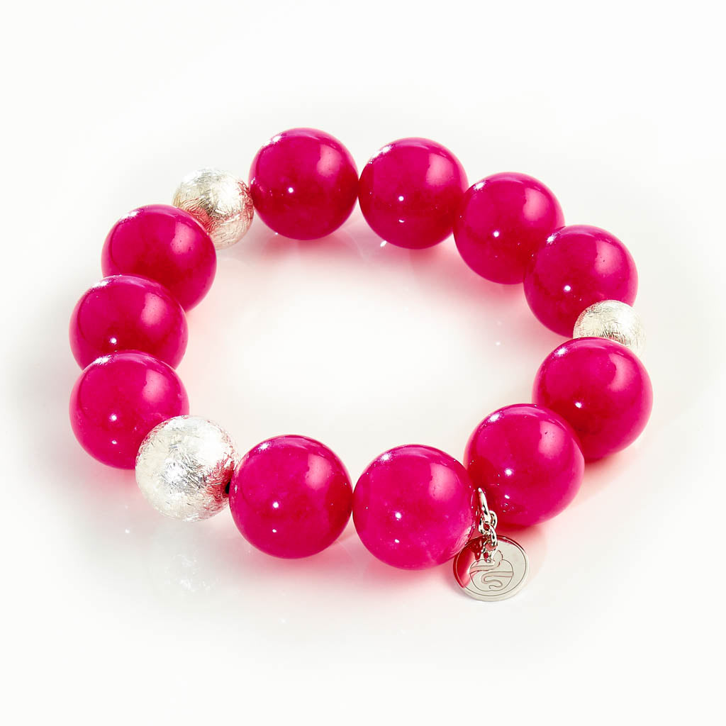 Pinkes Statement Armband – Silber oder vergoldete Kugeln