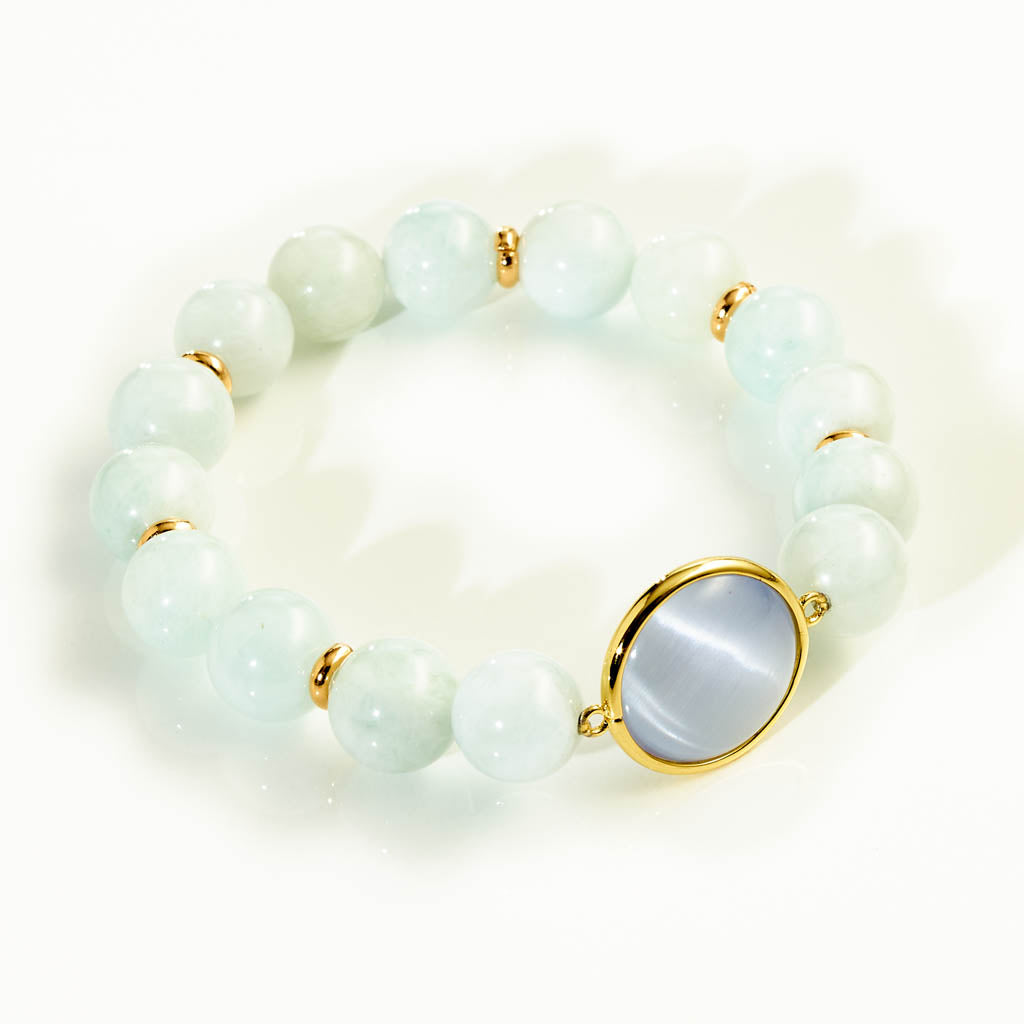 Caramelli Armband Soft Grey mit Aquamarin und italienischem Crystal in vergoldeter Fassung