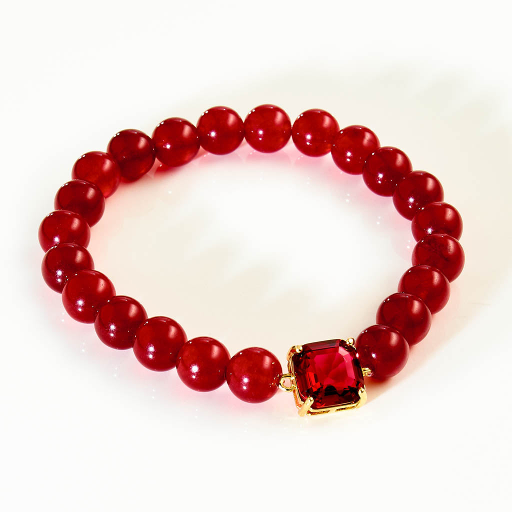 CRYSTAL Uno Armband - rubinrot gefärbte Jade