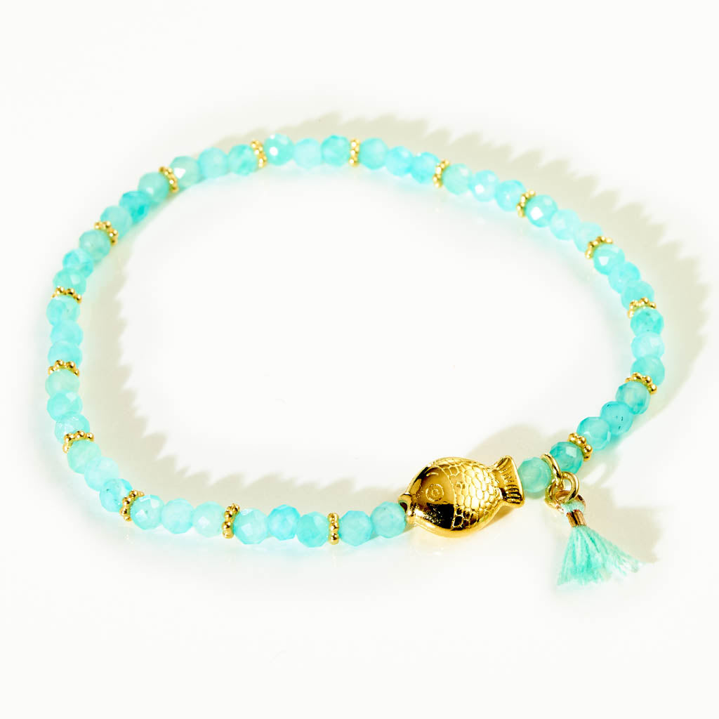 MINI BLUB Armband – Amazonit-Kugeln mit vergoldetem Fisch, handgefertigter Damenschmuck, elegantes Armband