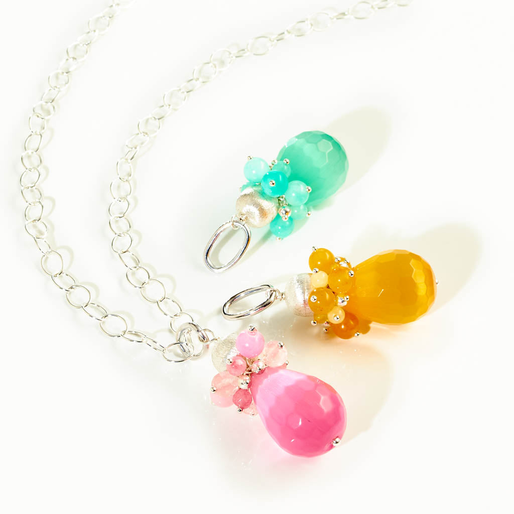 POMPOM CATEYE Anhänger - Gelb, Rosa, Mint & Silber