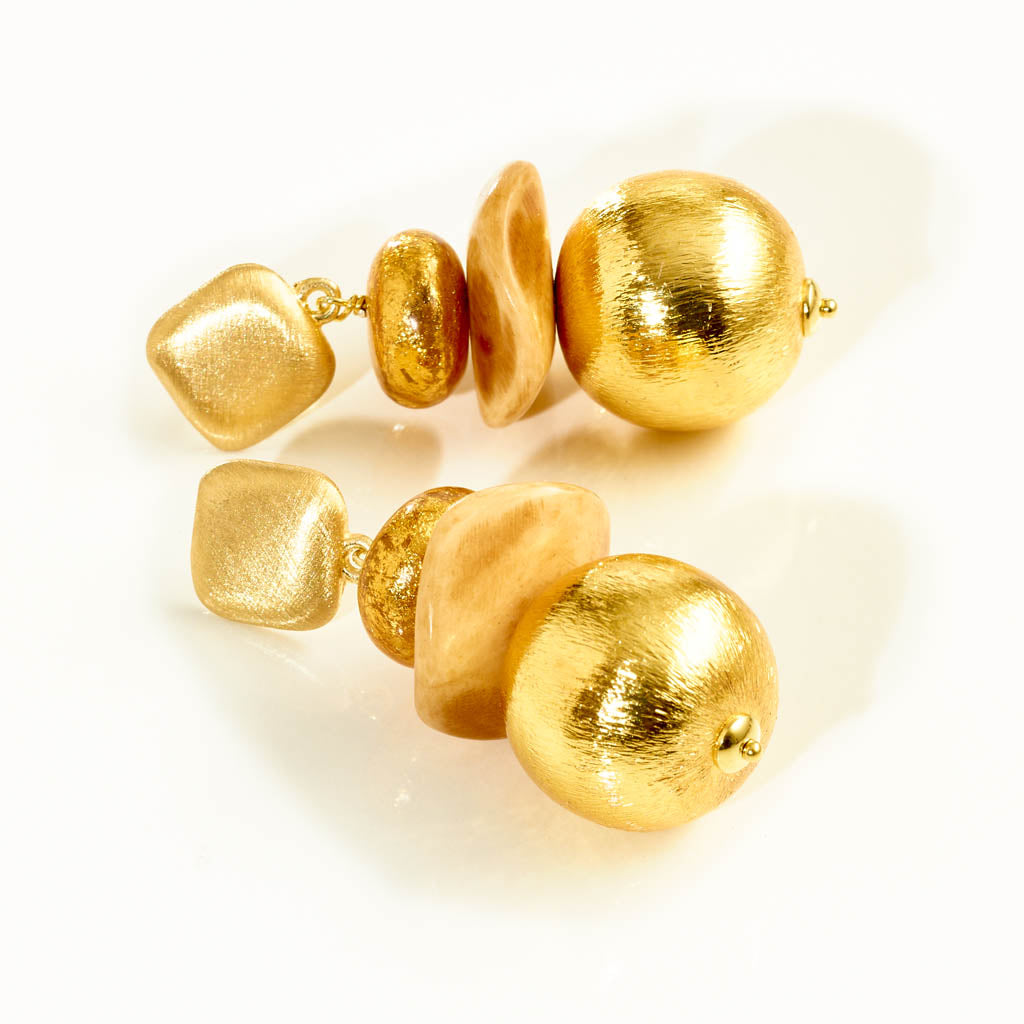 GOLD & BOLD Ohrstecker – Scheibe Caramel Bone - blattvergoldetes Rondell & Bronzekugel (Kopie)