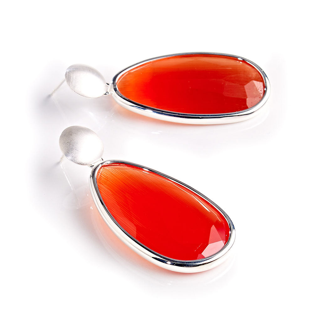 VENICE Ohrstecker Tropfen-Design – oranger CRYSTAL, Silber Unikat handgefertigt in Italien