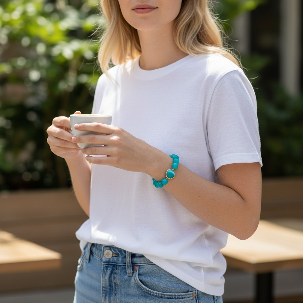 CARAMELLI Armband „Laguna Beach“ - Lagunablau Jade & Crystal Gold