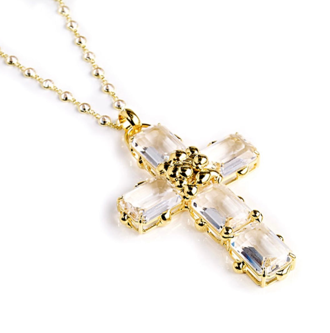 Puresse II Kreuz Anhänger – gold mit Crystal Clear Unikat handgefertigt