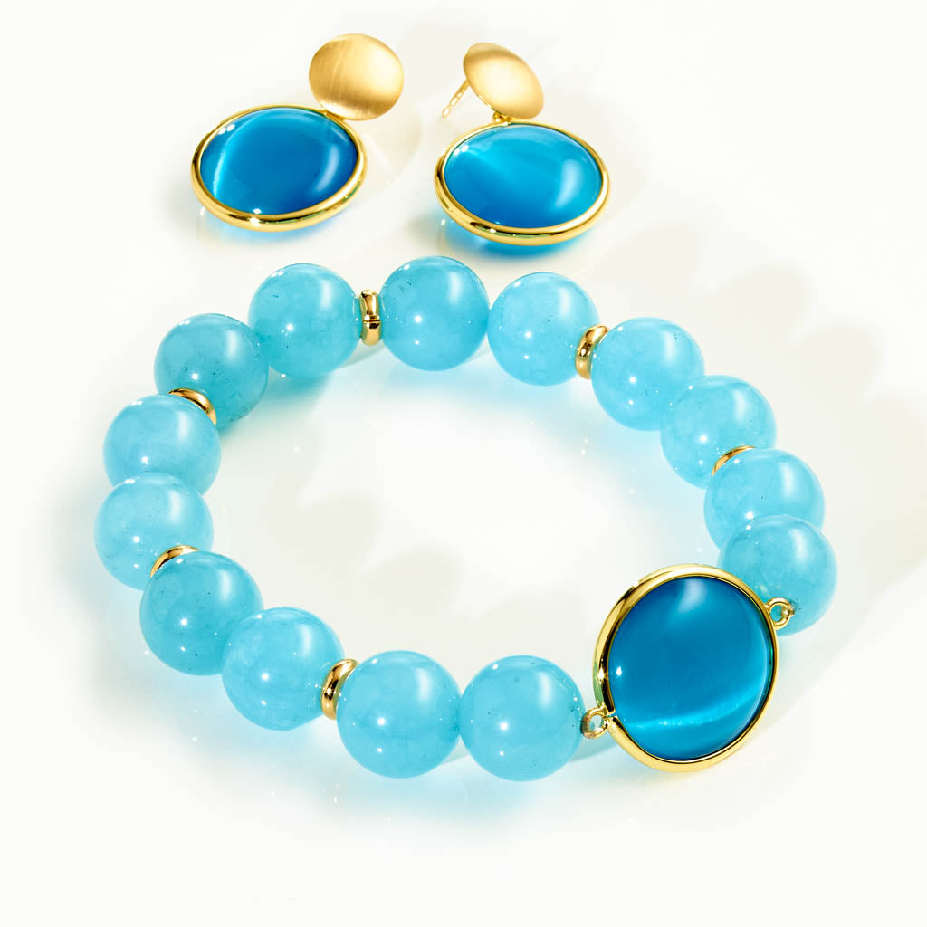 CARAMELLI Armband „Caribbean Dreams“ – Aquablau Jade & Crystal Gold