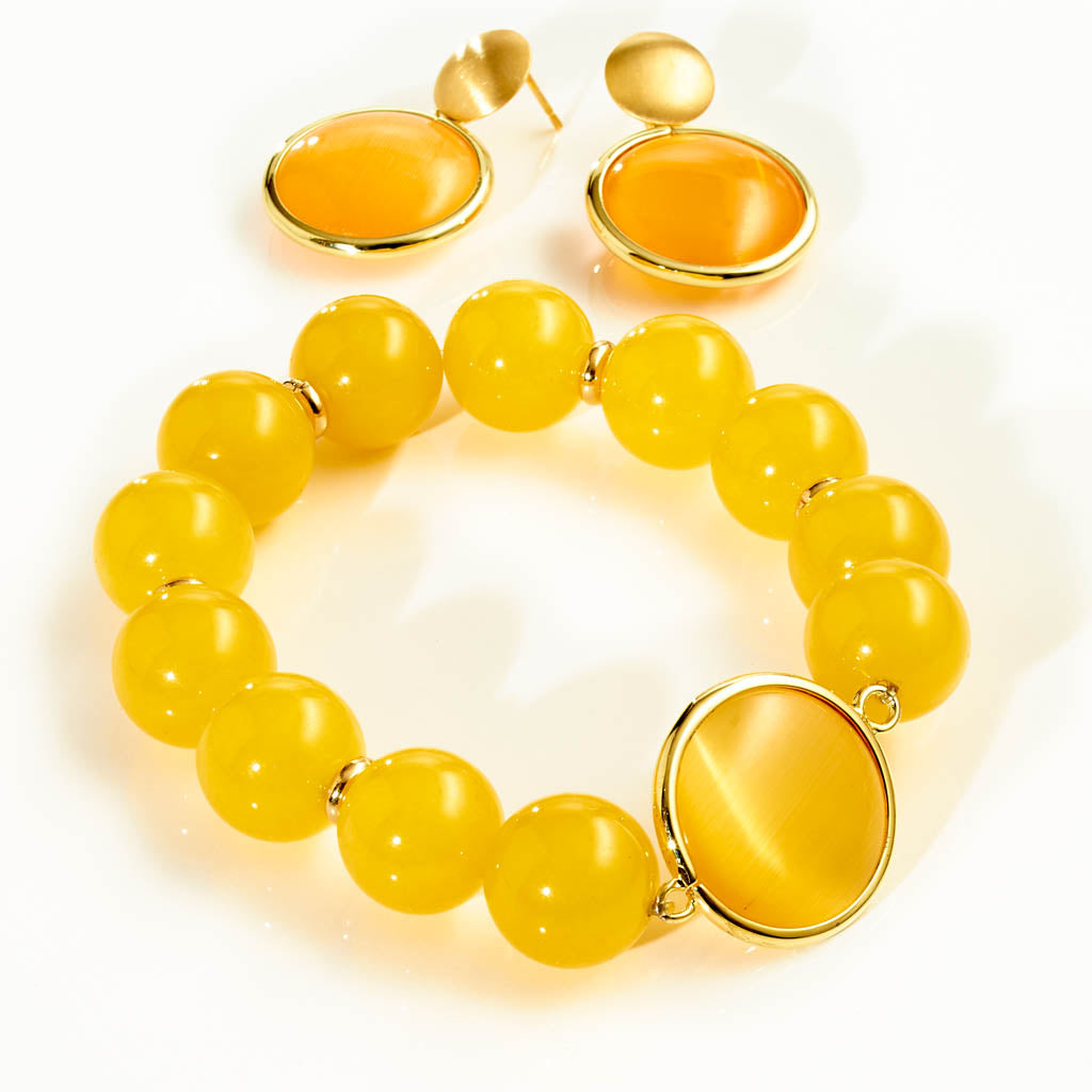 CARAMELLI Armband „Mango Sorbet“ – Gelb Jade & Crystal Gold