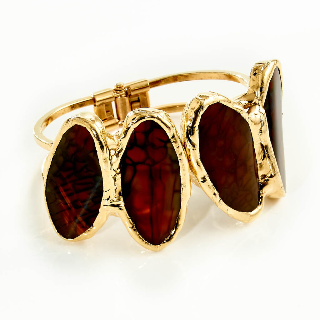 VENICE Armspange Netzachat Braun – vergoldetes Messing mit Farbedelstein Unikat handgefertigt in Italien